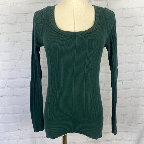Mudd Tops - Vintage Y2K Mudd Medium 100% Cotton Dark Green Ribbed Long Sleeve Top